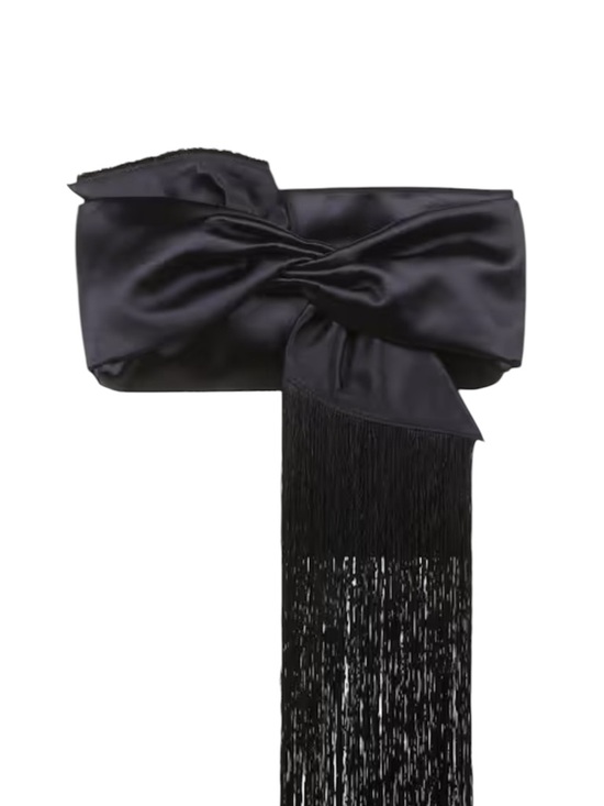 cult gaia Accessories - Cult Gaia Black Satin Fringe Bow Waist Belt